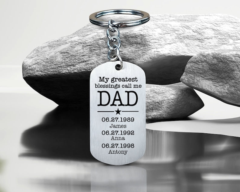 Personalized Dad Keychain With Kids Infor.