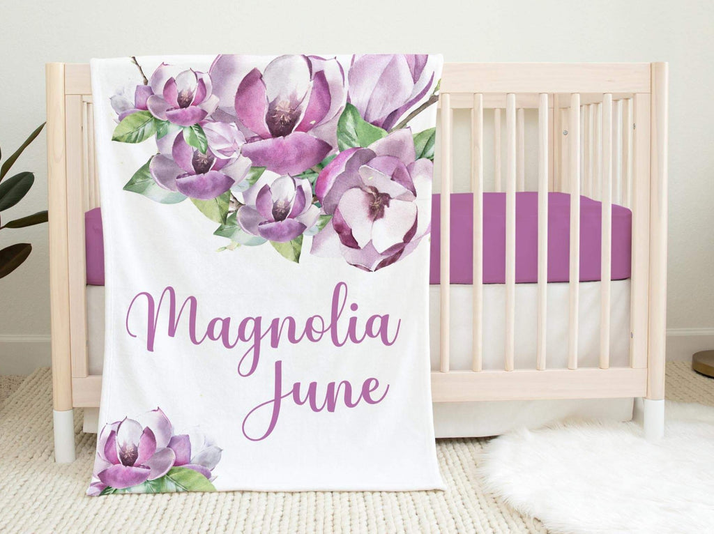 Personalized Minky Fleece Baby Blanket Magnolia Blossom