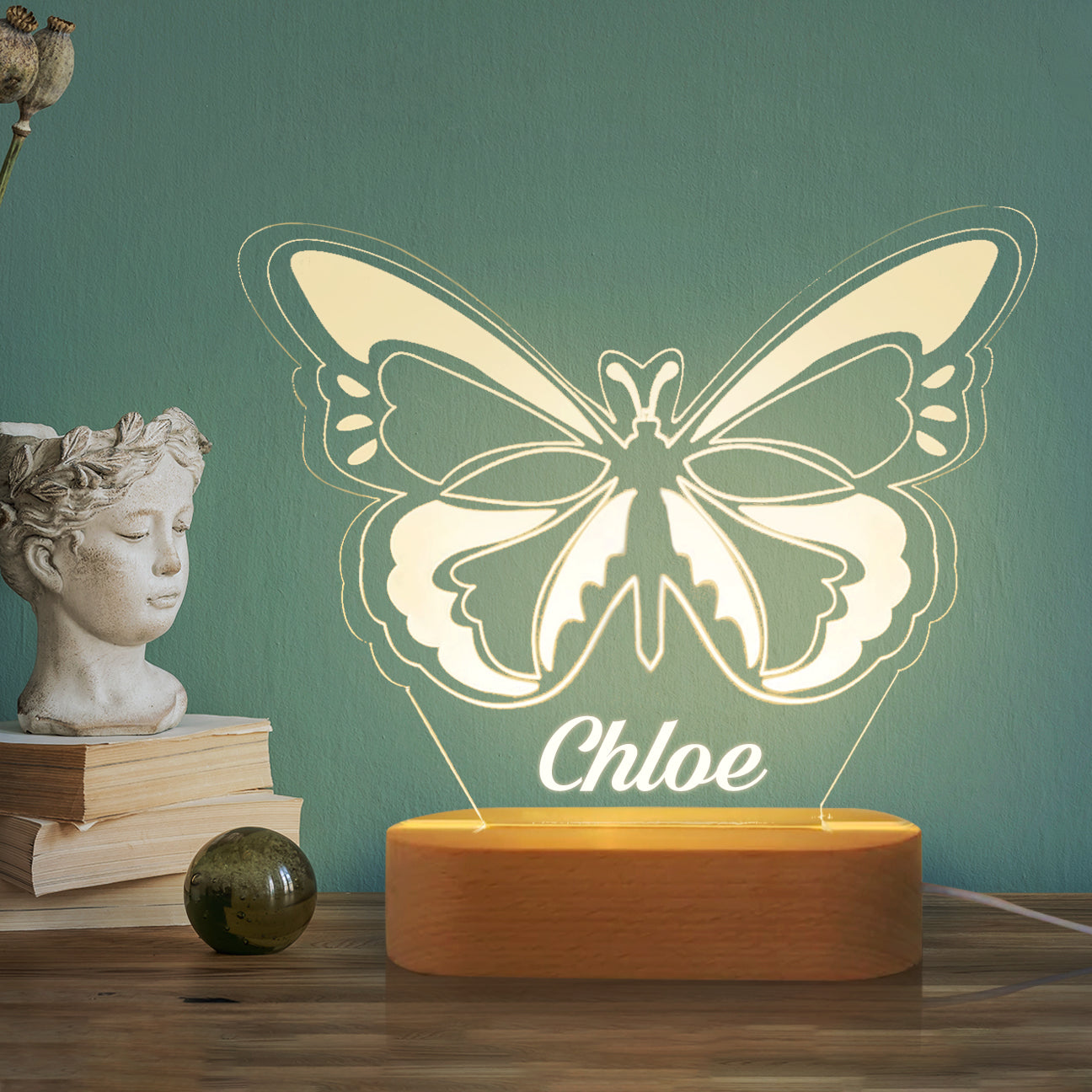 Personalized Butterfly Wood-base Night Light