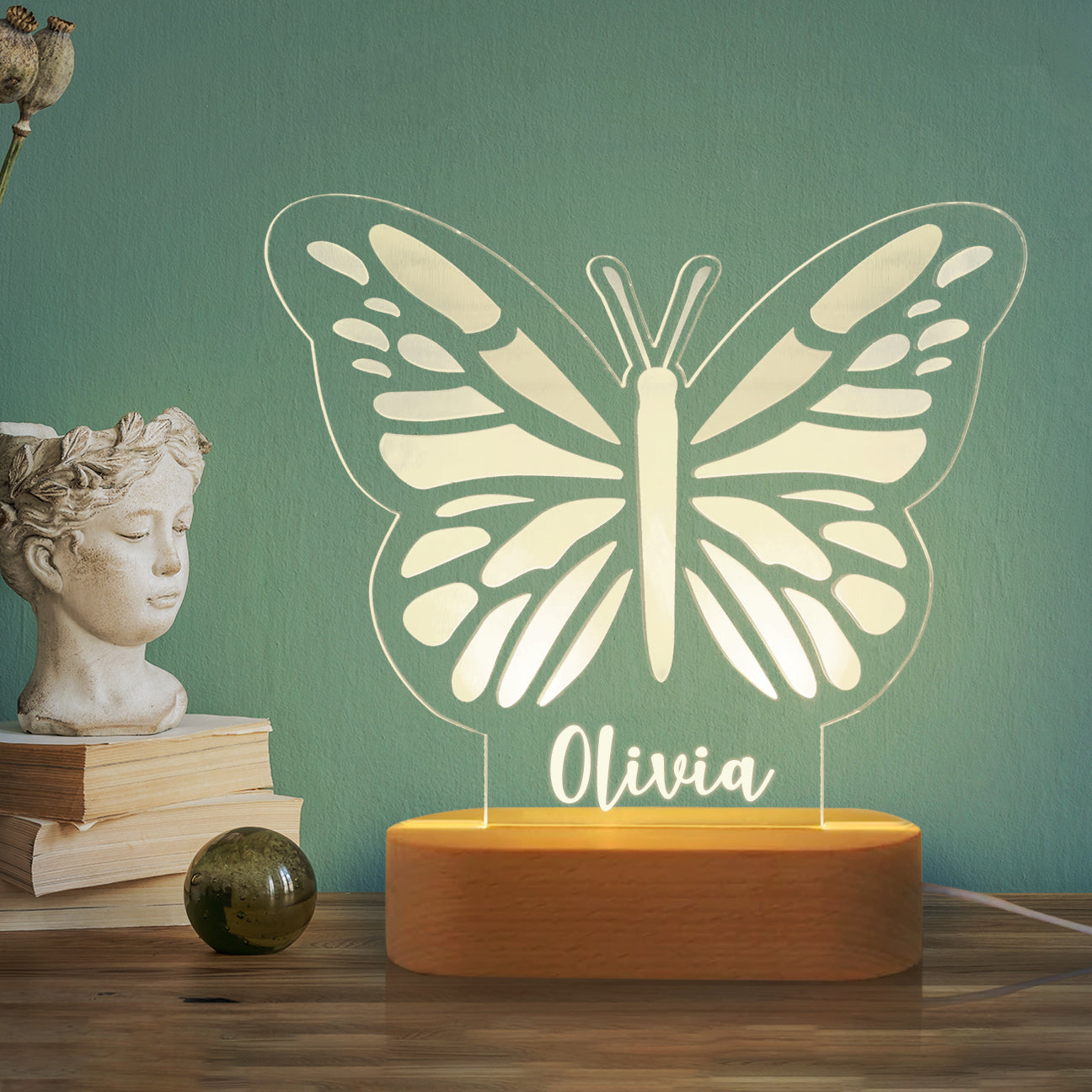 Personalized Butterfly Wood-base Night Light