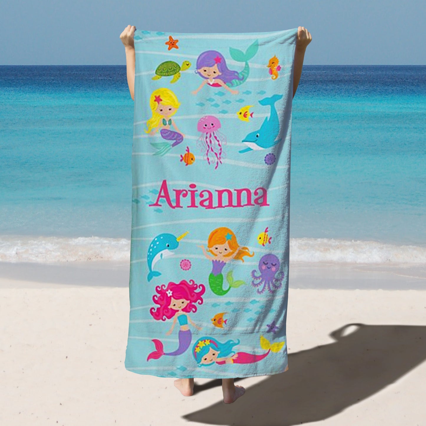 Personalized Kids Microfiber Beach Towel Mermaid Sea World