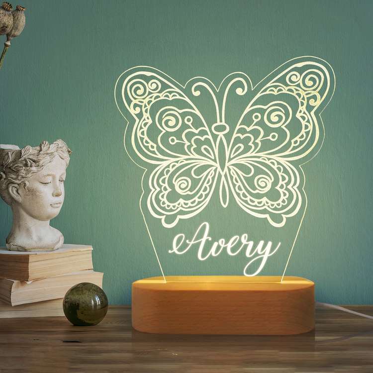 Personalized Butterfly Wood-base Night Light