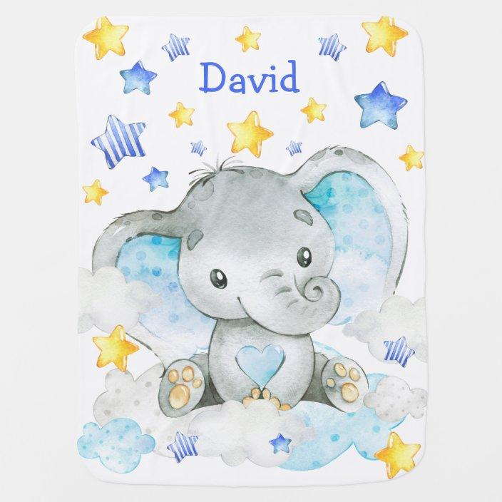 Personalized Elephant Star Cloud Newborn Baby Girl Children Name With Initial Fleece Blanket | 111722