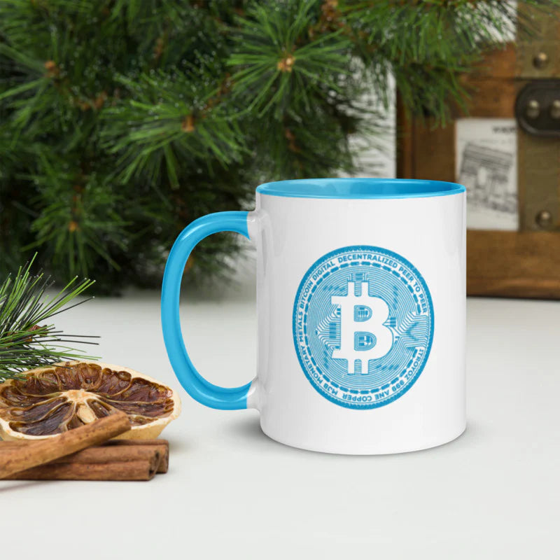 Baby Blue Bitcoin Casascius Coin Colored Mug - 11 oz.