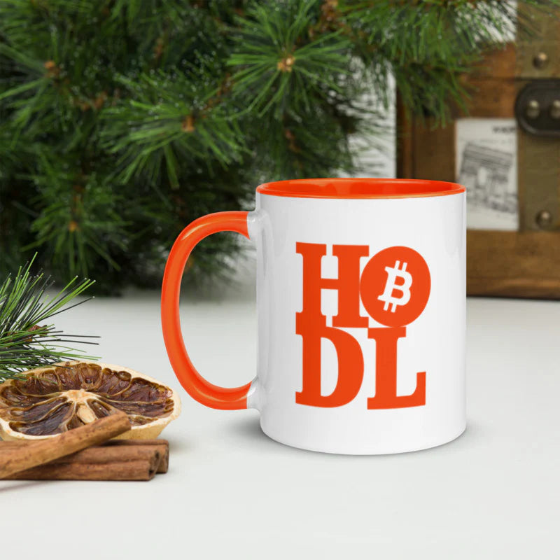 Orange Bitcoin Hodl "Hold On For Dear Life" Colored Mug - 11 oz