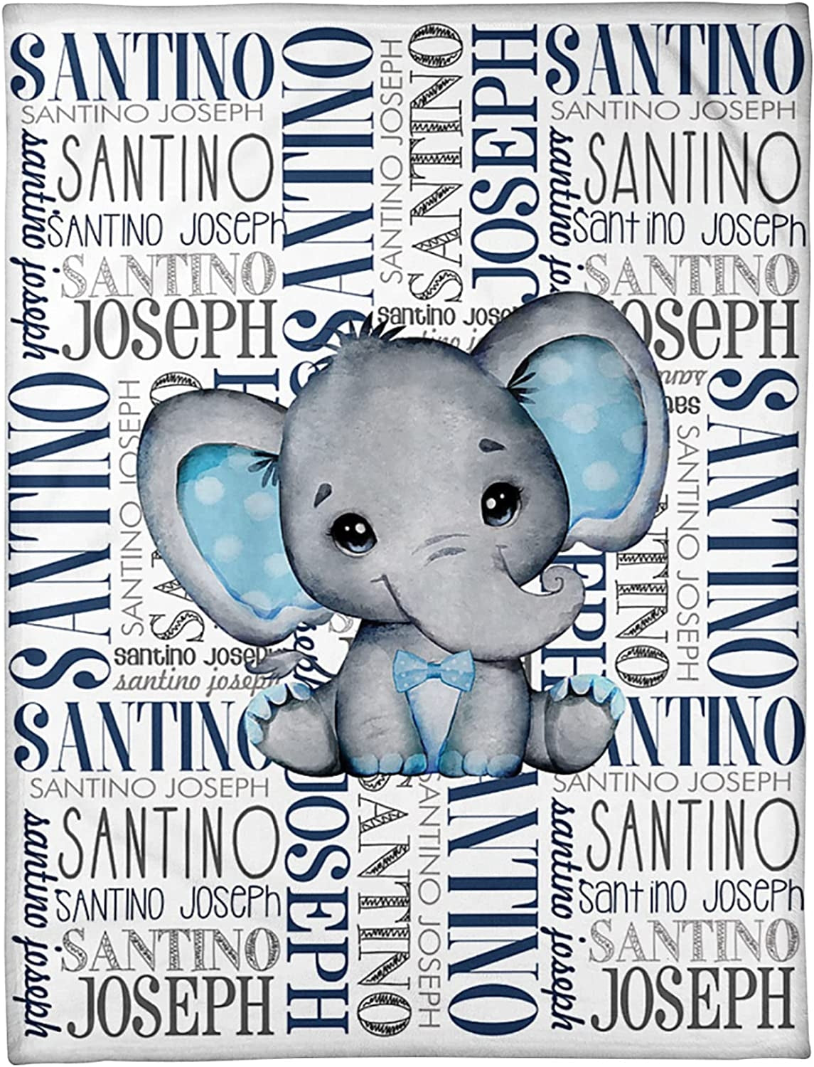 Personalized Weighted Blanket Elephant Name Art Blue