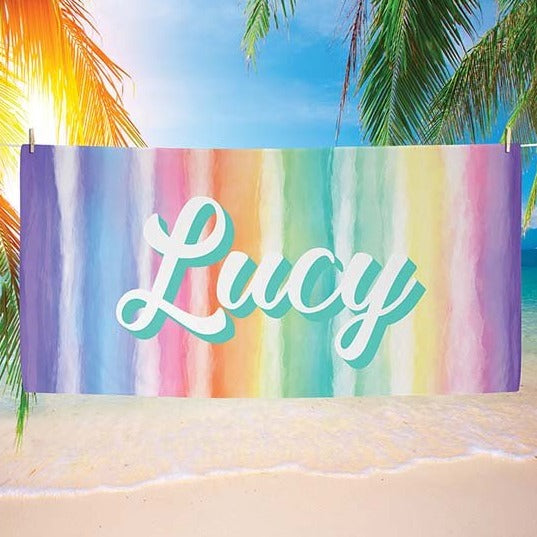 Personalized Kids Microfiber Beach Towel Rainbow Name