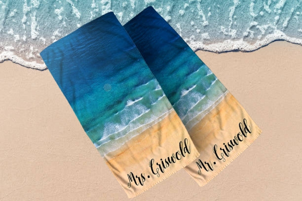 Personalized Ocean&Sand Mr Mrs Beach Towel