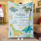 Custom Name Fleece Dinosaur Cute Dinosaur Birth Info Blanket