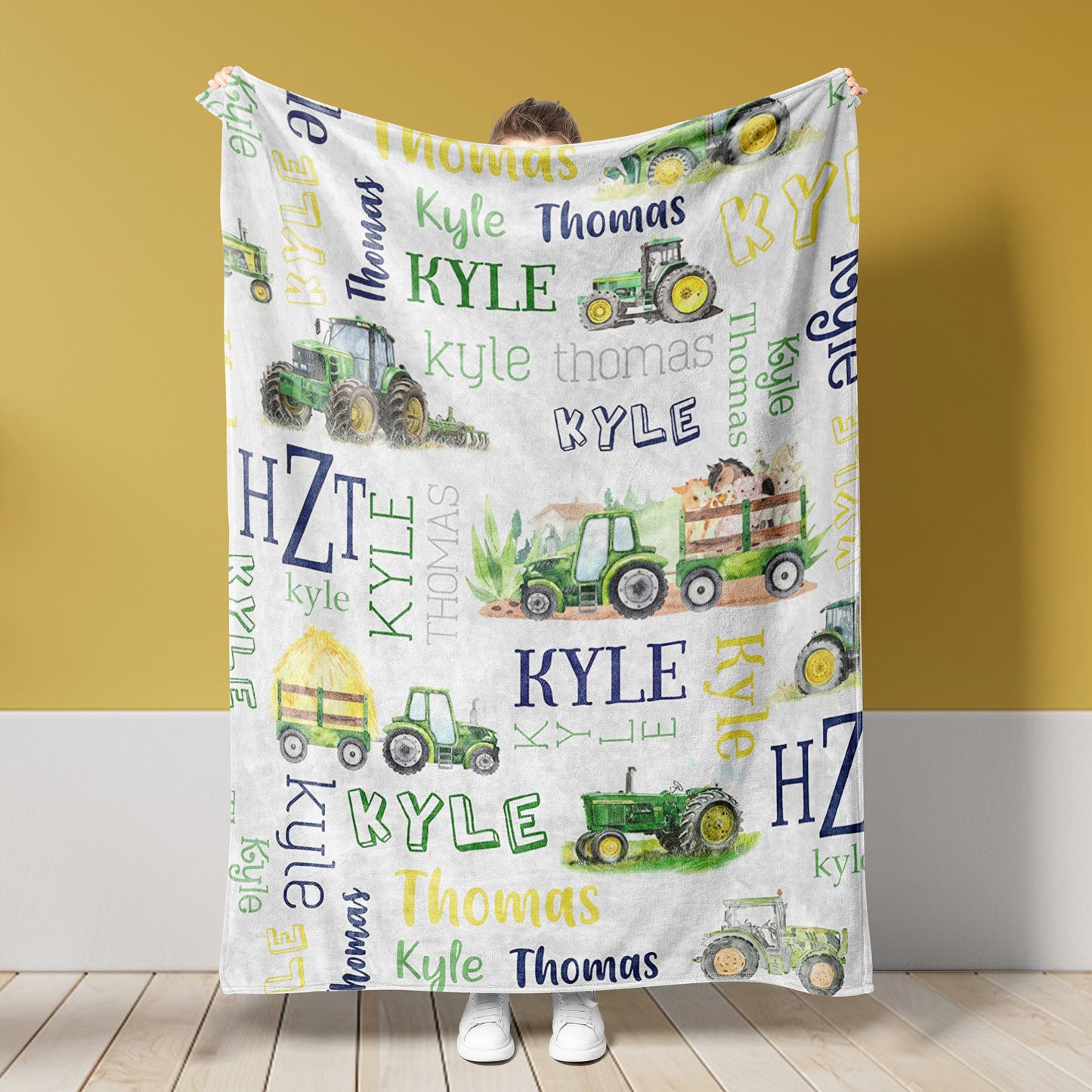 Personalized Name Fleece Farm Truck Blanket Toddler Baby Boy Girls | 112301