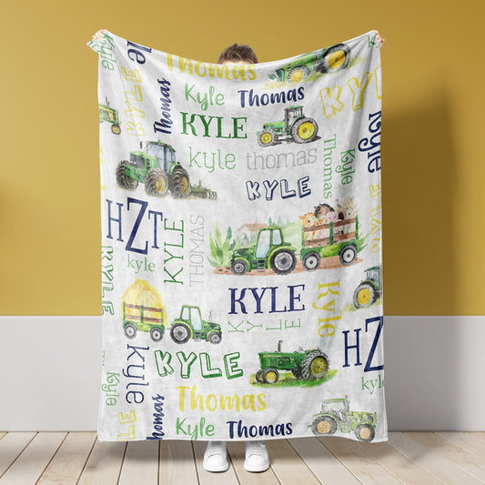 Personalized Name Fleece Farm Truck Blanket Toddler Baby Boy Girls | 112301