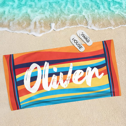 Personalized Rainbow Stripe Beach Towel