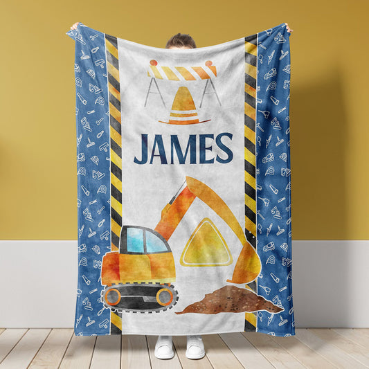 Personalized Name Fleece Excavator Blanket Toddler Baby Boy Girls | 112304