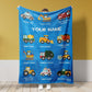 Personalized Name Fleece Tools Car Theme Blanket Toddler Baby Boy Girls | 112305