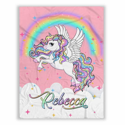 Custom Magical Unicorn Blanket With Name Rainbow