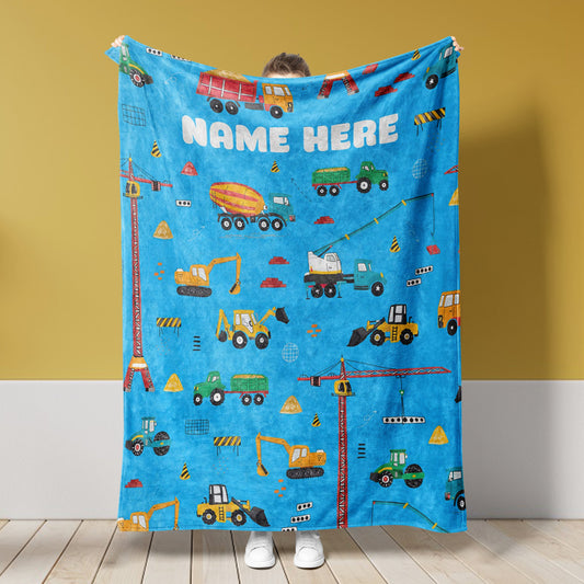 Personalized Name Fleece Tools Car Theme Blanket Toddler Baby Boy Girls | 112306