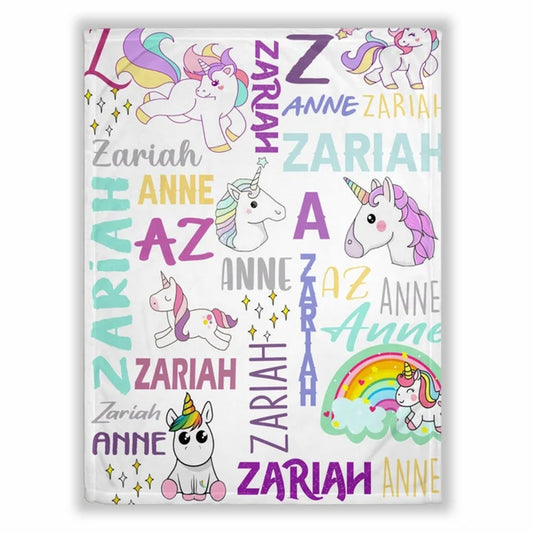 Custom Multi Unicorns Name Blankets With Initial