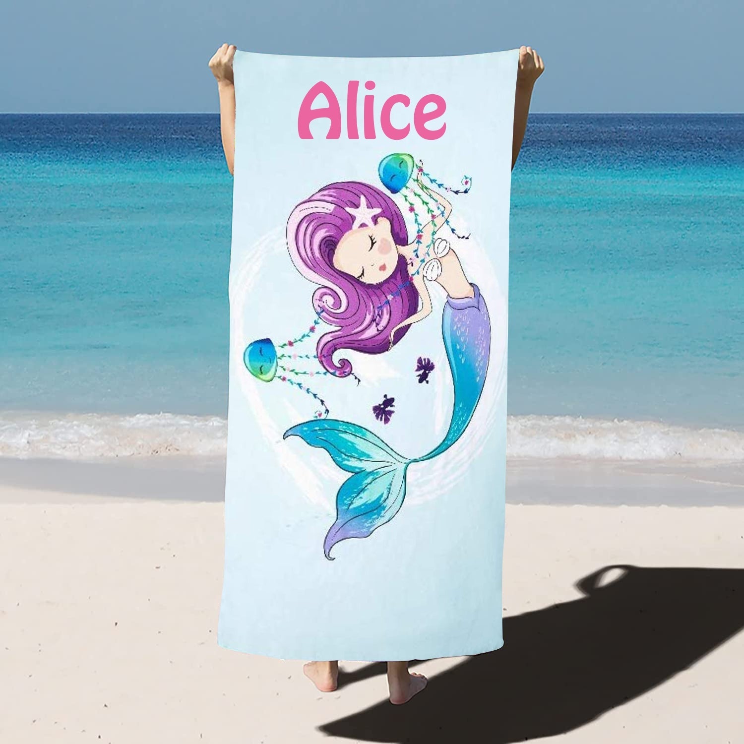Mermaid On The Sea Personalized Kids Beach Towel