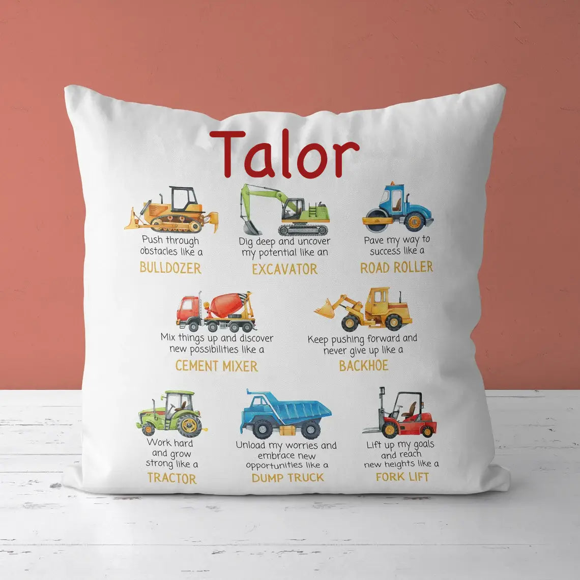 Personalized Baby Kids Throw Pillow Construction Theme