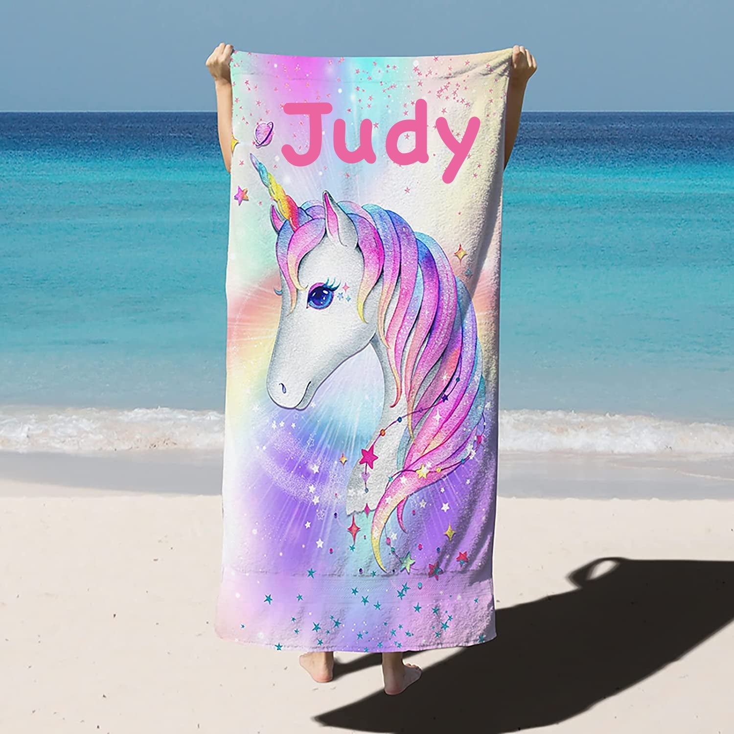 Love My Unicorn Personalized Kids Beach Towel
