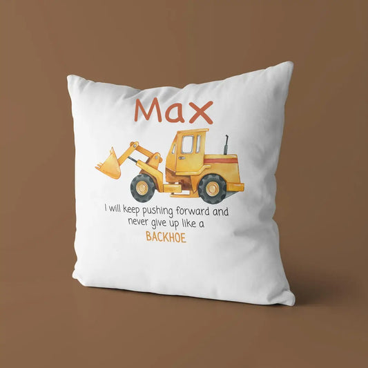 Personalized Baby Kids Throw Pillow Backhoe