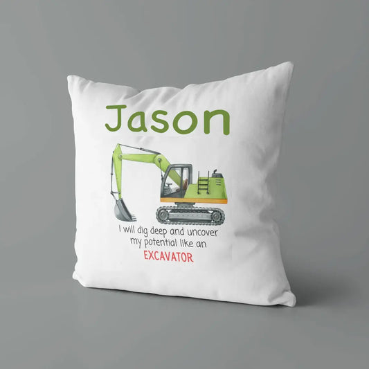 Personalized Baby Kids Throw Pillow Excavator Green