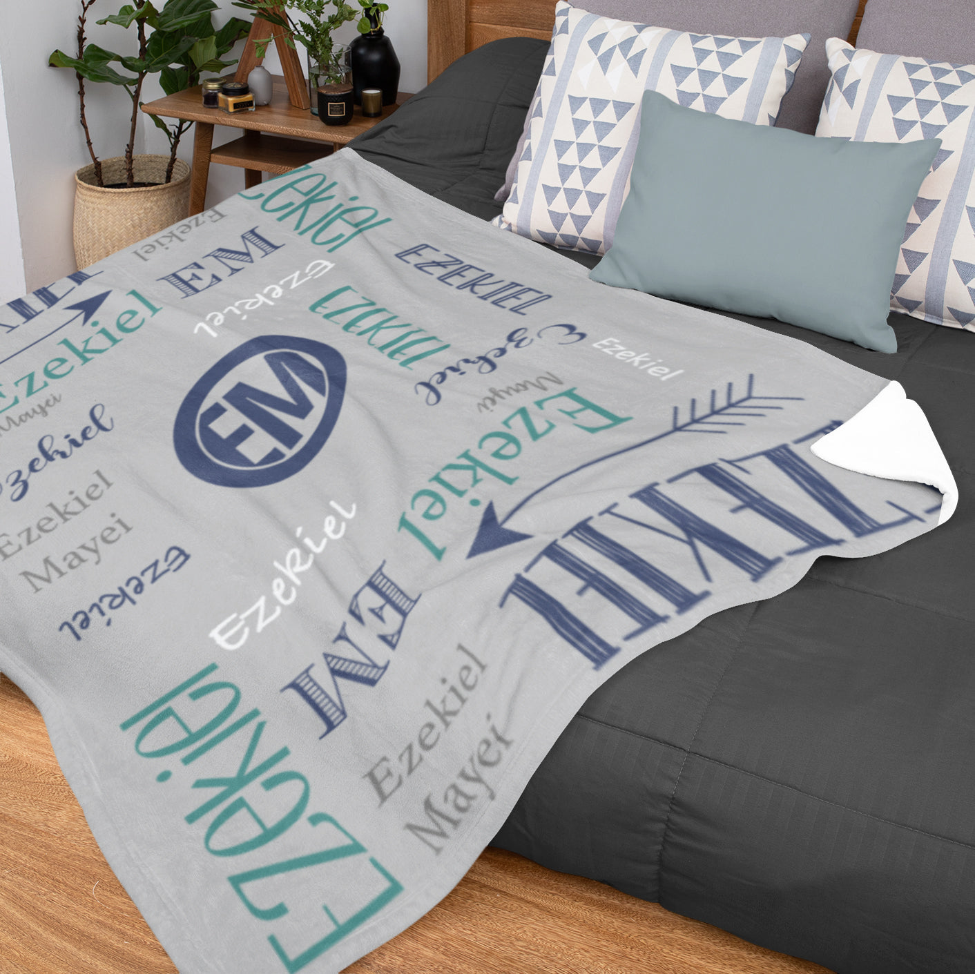 Personalized Name Word Art With Monogram Baby Boy Fleece Blanket