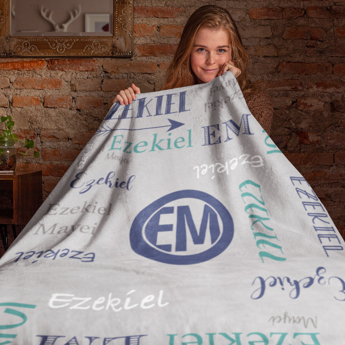 Personalized Name Word Art With Monogram Baby Boy Fleece Blanket