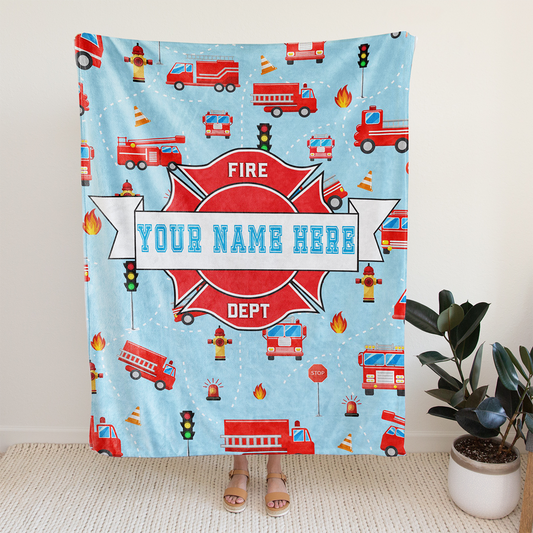 Personalized Minky Swaddle Blanket Name Fire Truck