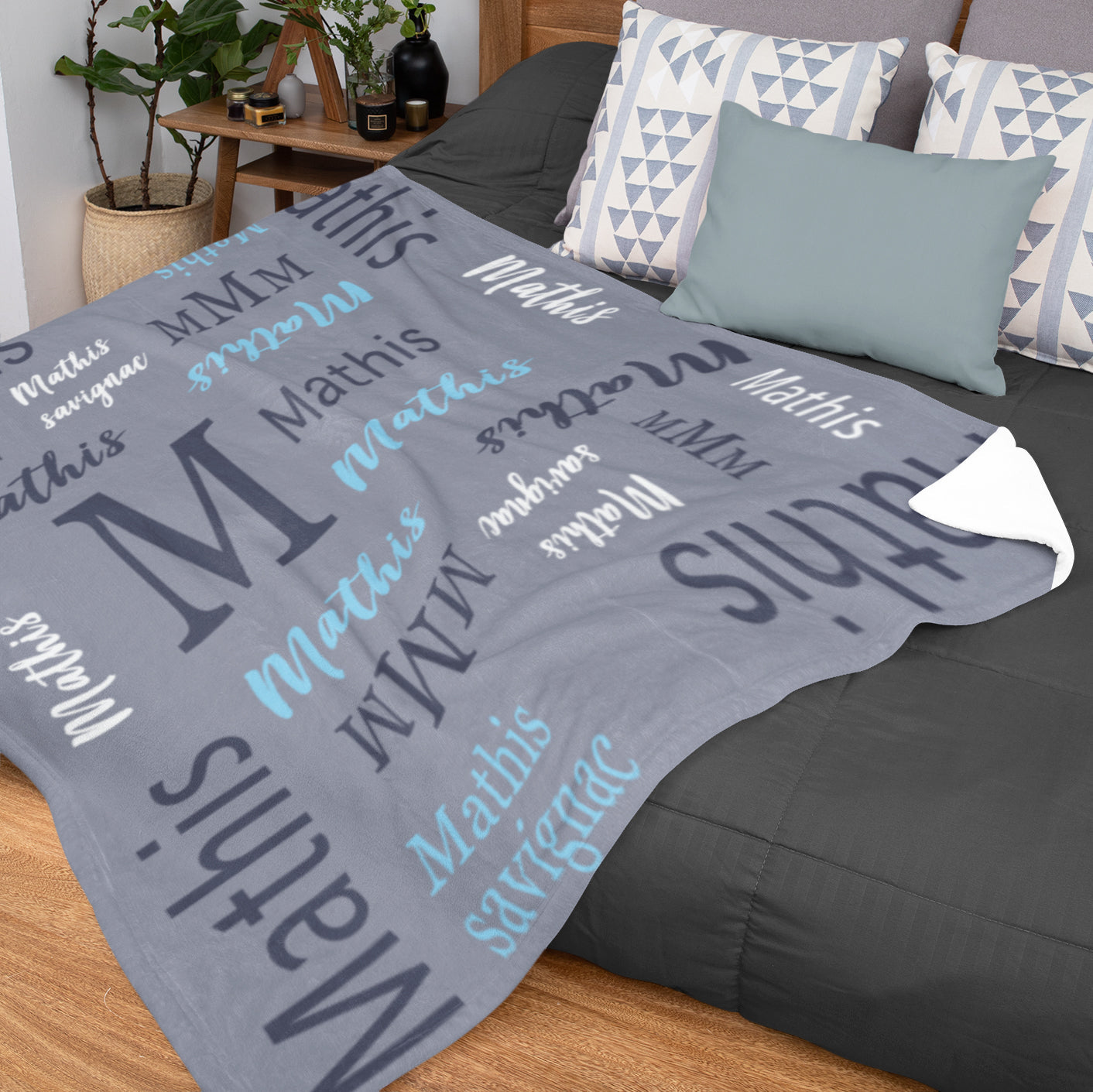 Personalized Name Word Art With Initial Baby Boy Fleece Blanket