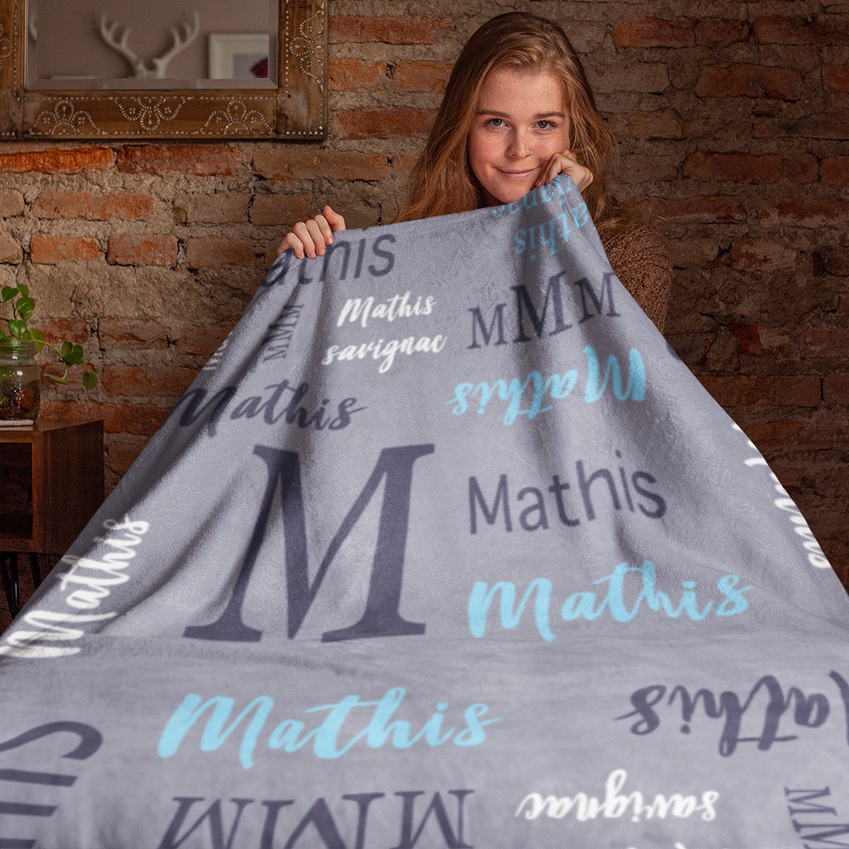 Personalized Name Word Art With Initial Baby Boy Fleece Blanket