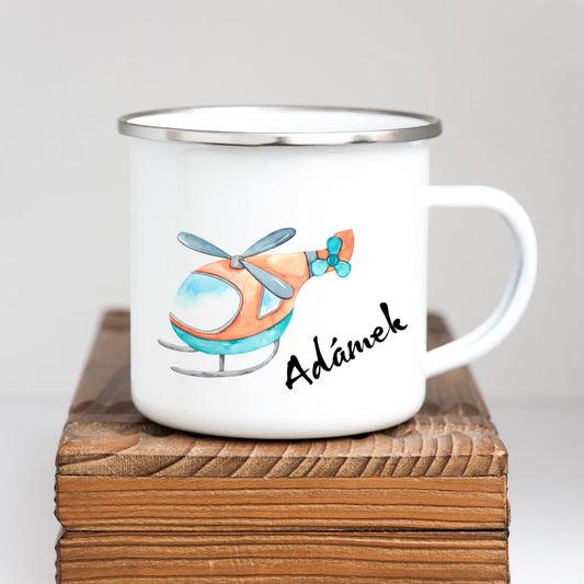 Personalized Enamel Mug Helicopter Multi Colors Rim