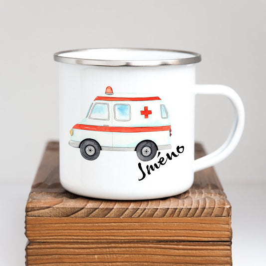 Personalized Enamel Mug Ambulance Multi Colors Rim