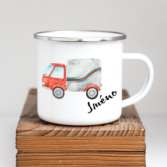 Personalized Enamel Mug Truck Red Multi Colors Rim