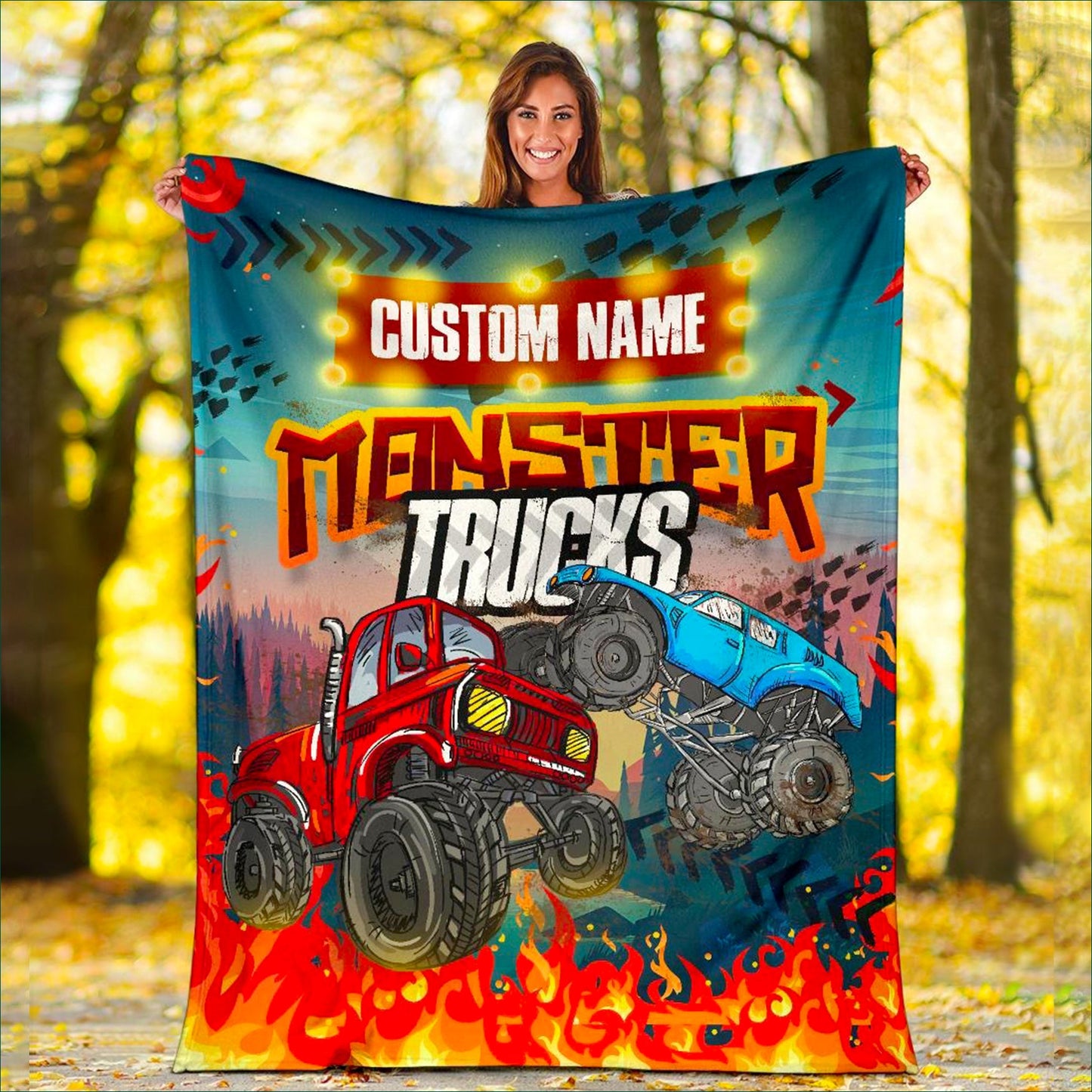 Custom Name Fleece Cartoon Blanket II02 - Truck