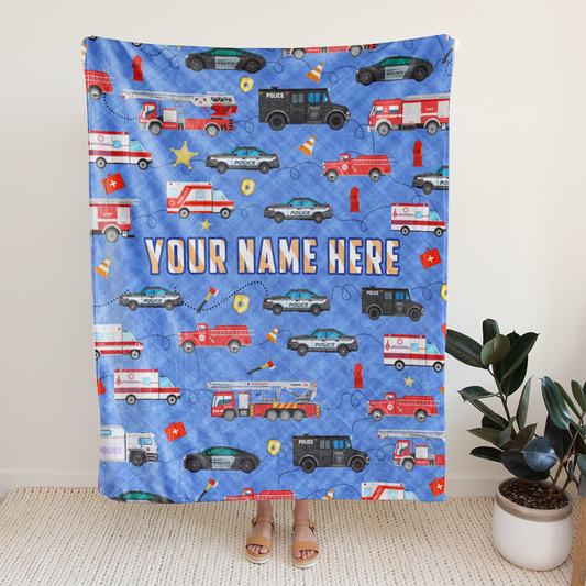 Personalized Minky Swaddle Blanket Name Police Car