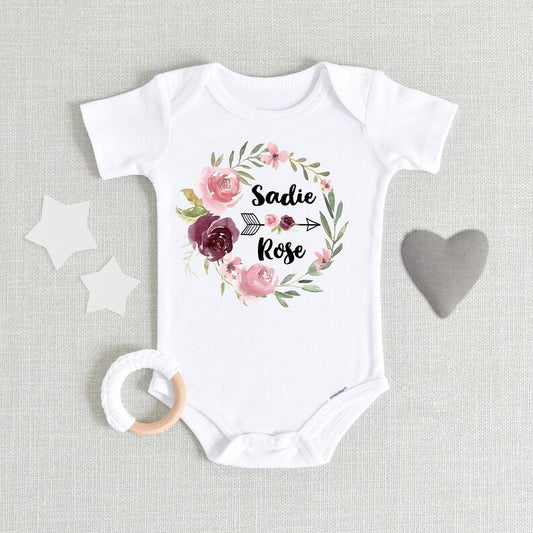 Personalized Baby Onesie With Name Flower Pink