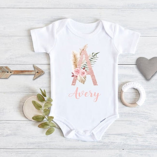 Personalized Baby Onesie With Name Shining Letter