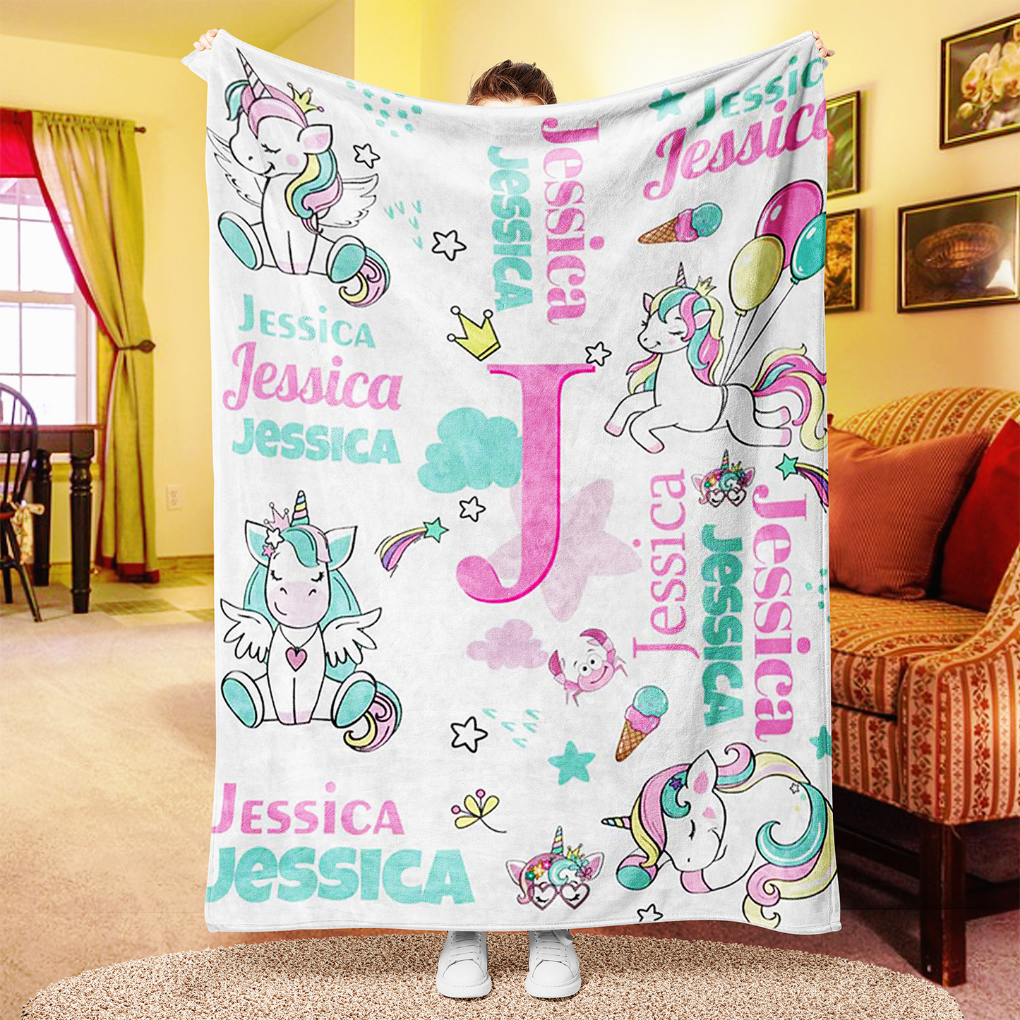 Custom Unicorn Name Blankets With Initial