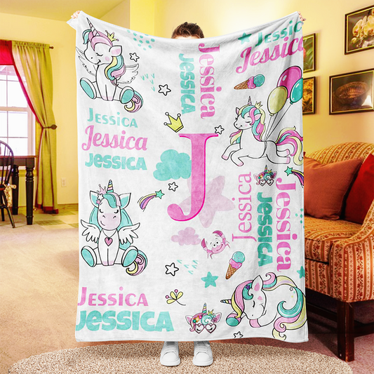Custom Unicorn Name Blankets With Initial