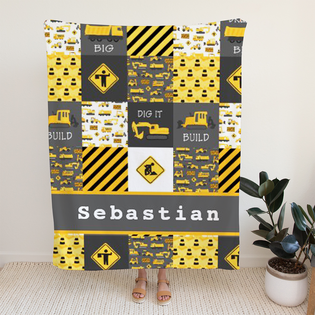 Personalized Minky Swaddle Blanket Name Construction Puzzle