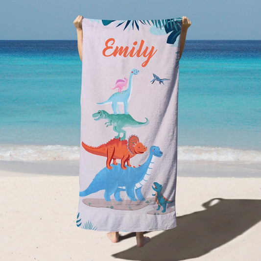 Personalized Kids Microfiber Beach Towel Dinosaur Theme