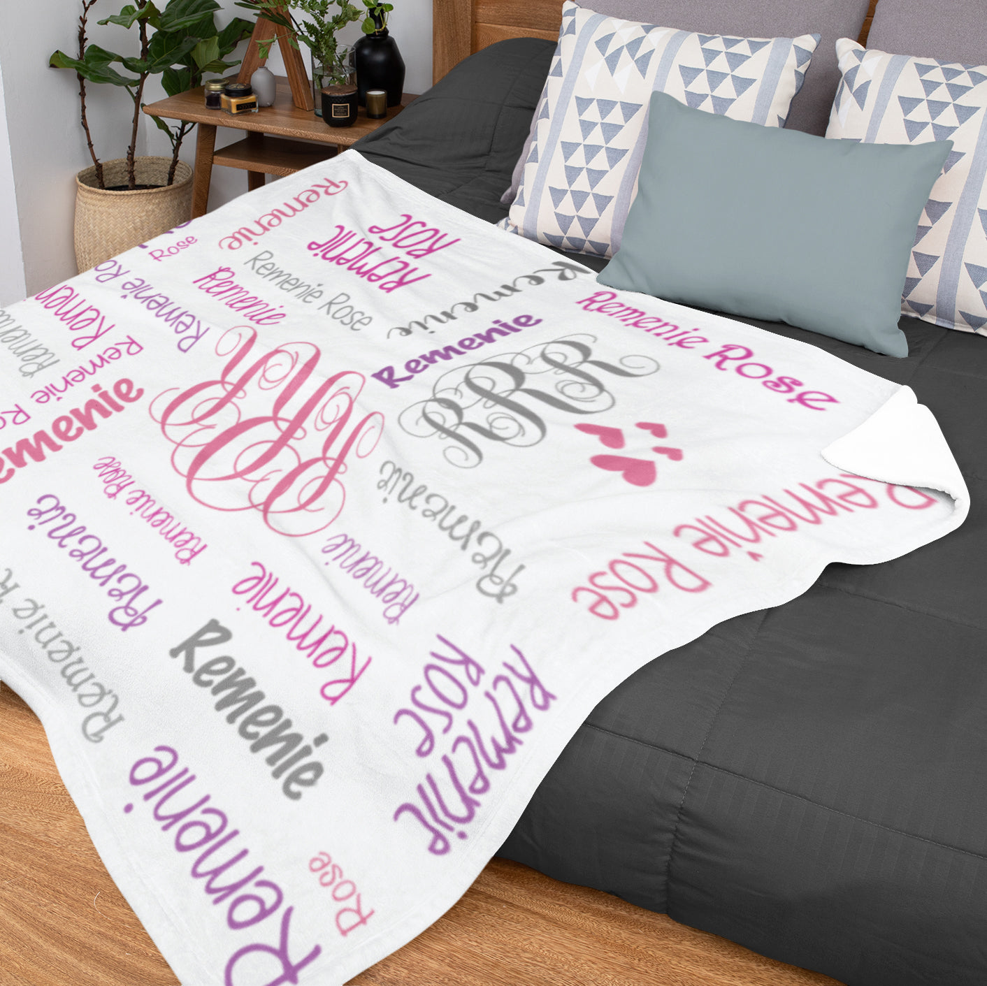 Personalized Name Word Art With Monogram Baby Girl Fleece Blanket