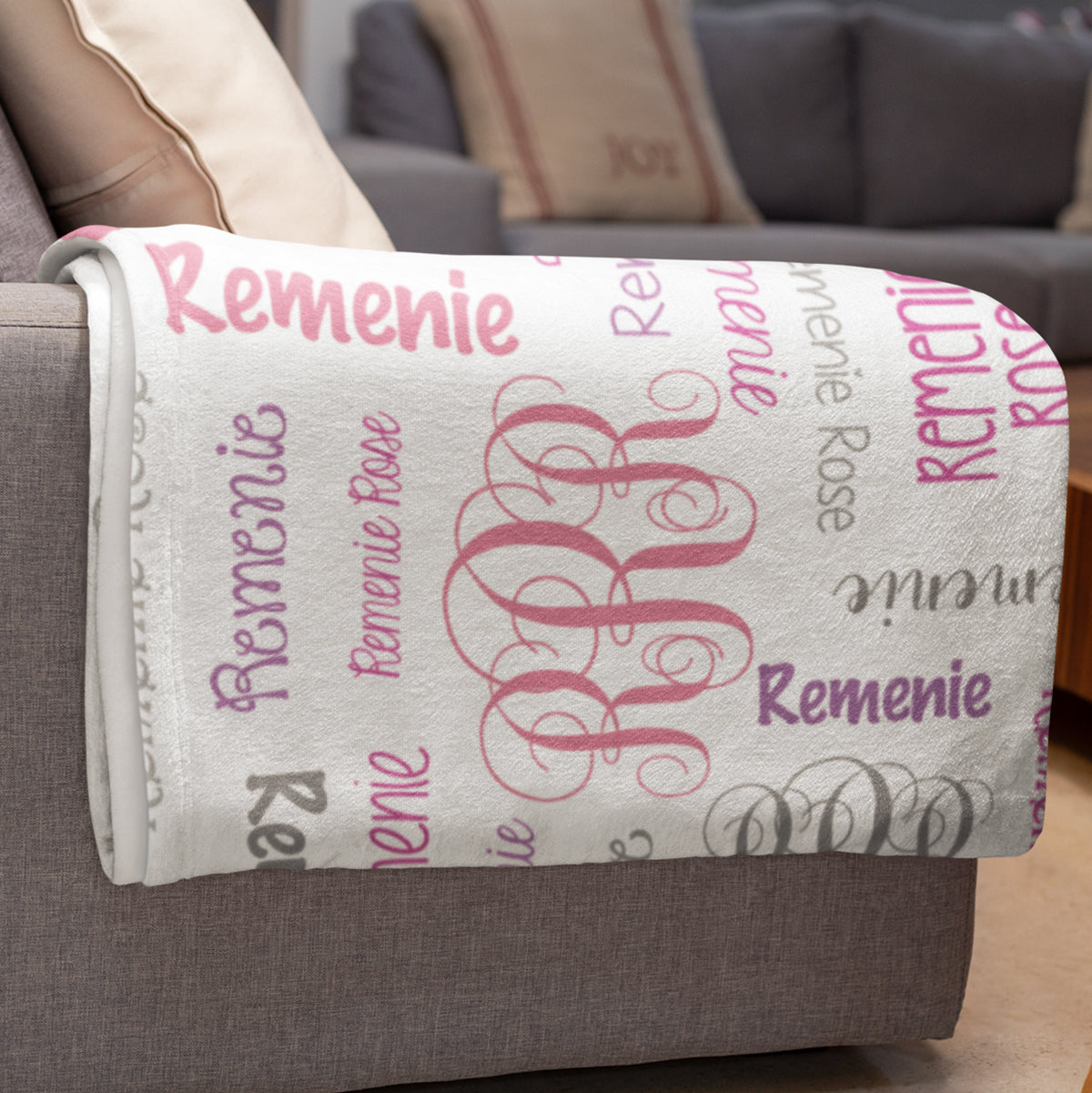 Personalized Name Word Art With Monogram Baby Girl Fleece Blanket