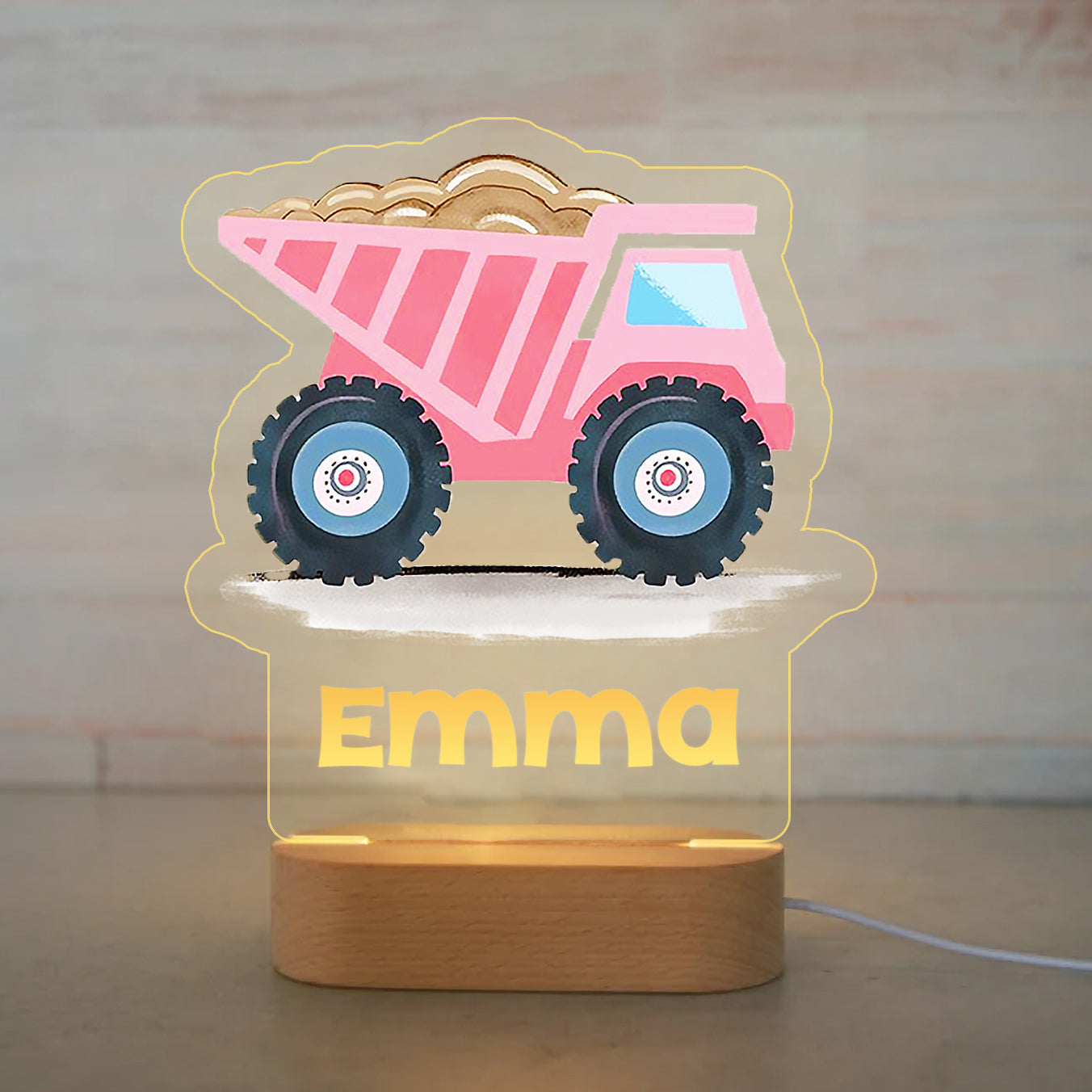 Personalized Cartoon Wood-base Night Light with LED Lighting for Children -I41 Truck