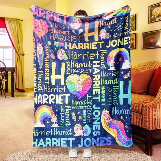 Custom Magical Unicorn Blanket With Name Art