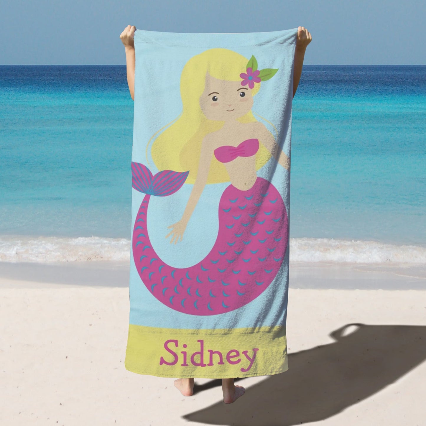 Personalized Kids Microfiber Beach Towel Mermaid Princess Pink