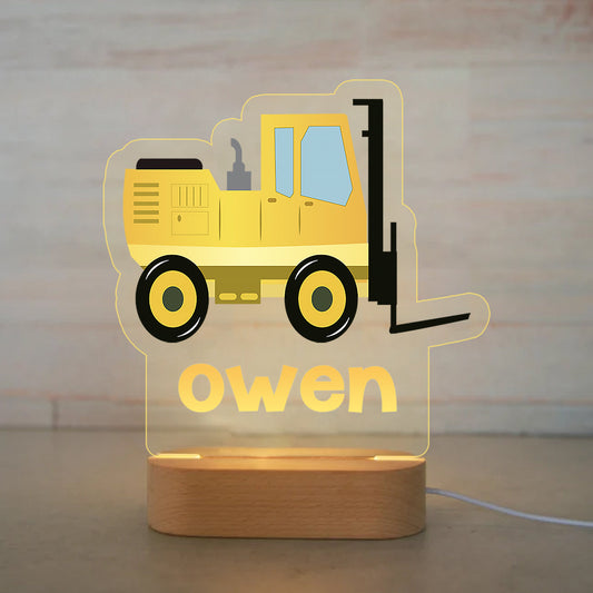 Personalized Cartoon Tractor Wood-base Night Light with LED Lighting for Children-I44