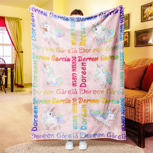 Custom Magical Unicorn Blanket With Name Art Pink