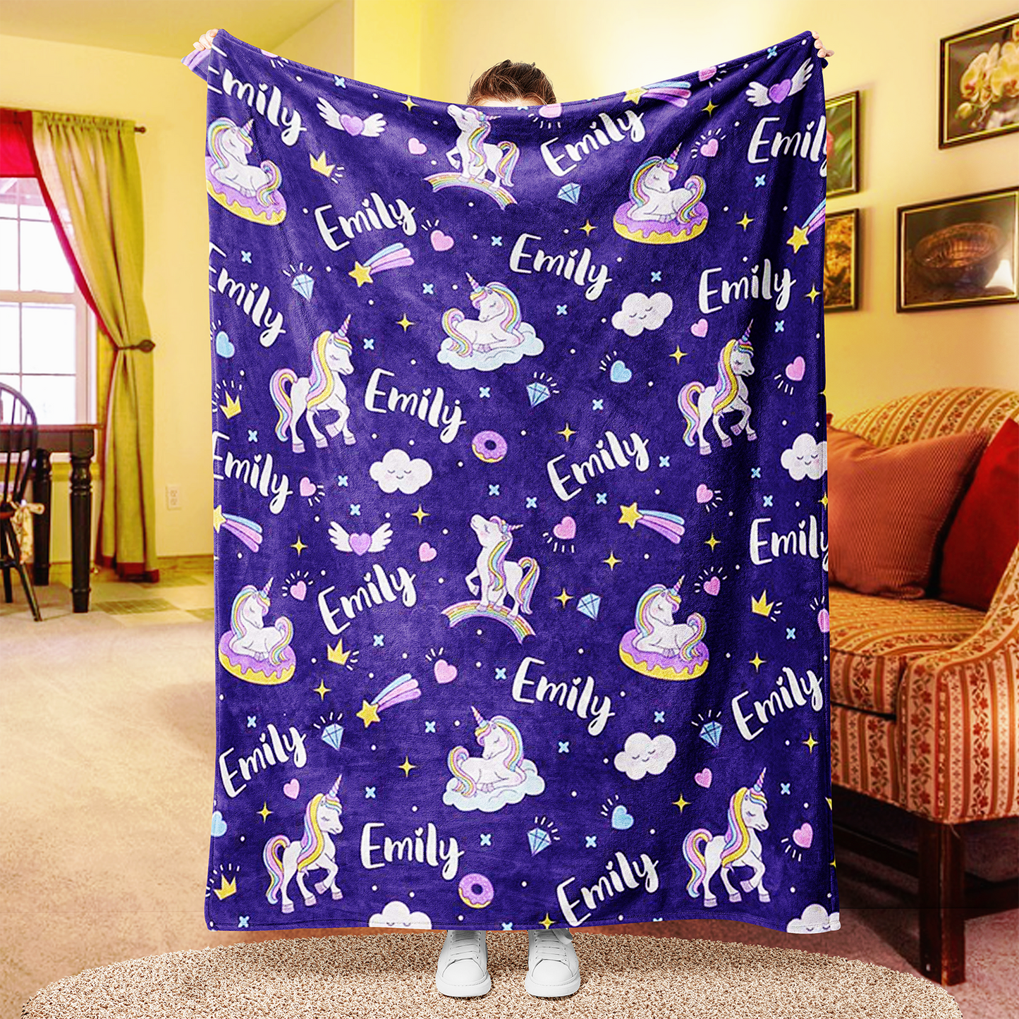 Custom Magical Unicorn Blanket With Name Purple